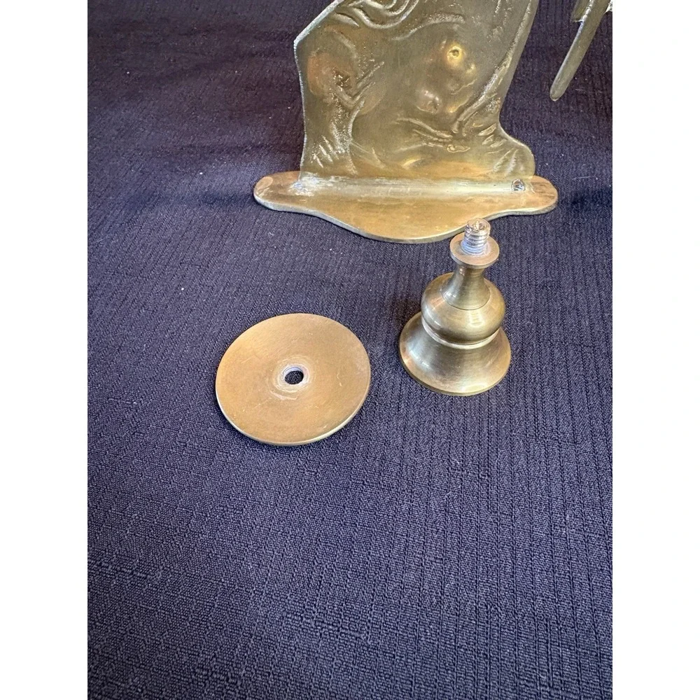 Vtg Pair Solid Brass Angel Taper Candle Stick Holders Double Sided 9
